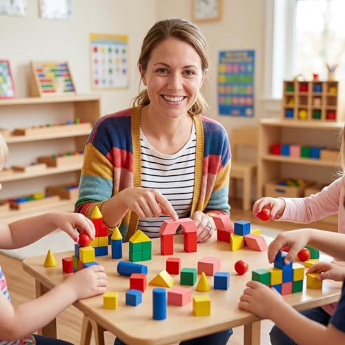Small 140 pcs Wooden 3D Geometric Shapes Set for Teaching & Learning