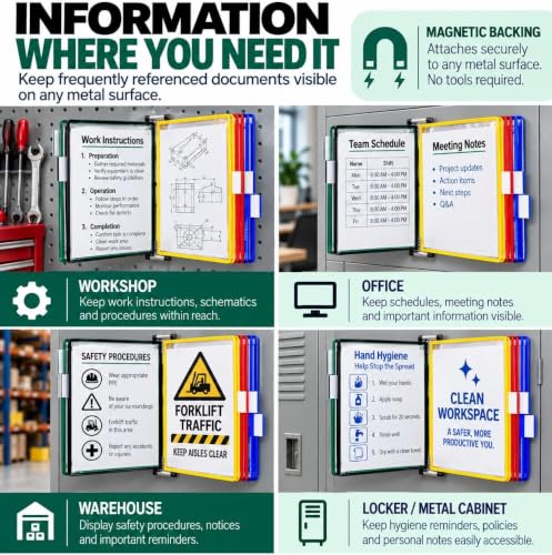 Magnetic Wall Mount Document Organizer with 10 Pockets for Office & Commercial Use
