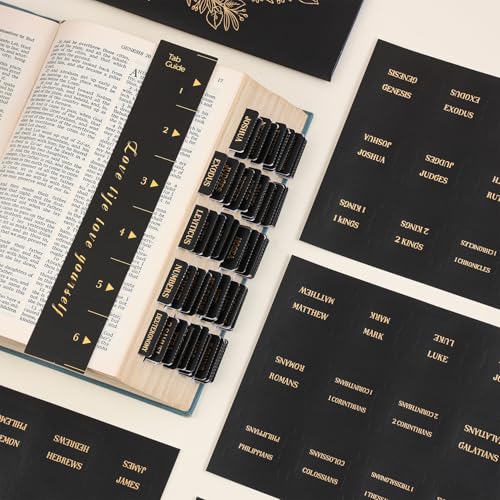 VYRANA Gold Foil Embossed Bible Tabs Set - Black, 105 Labels for Navigation & Personalization