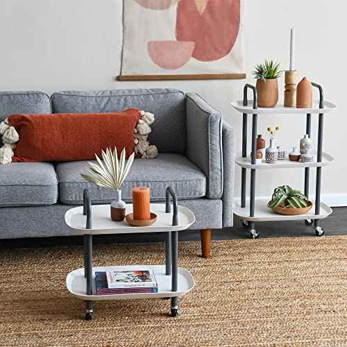 Main + Mesa Modern Plastic and Metal 3-Tier Trolley, White and Dark Grey