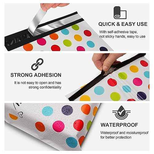 JinRuiKJ Poly Mailer 10x13 100 Pack - Shipping Bags for Clothing, Strong Thick and Self Adhesive Mailing Bags - Cute Packaging Bags for Small Business - Colorful Polka Dots