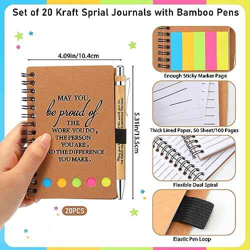 Chuangdi Christmas Employee Appreciation Gift Thanksgiving Inspirational Spiral Notebook Journal with Sticky Notepad Motivational Pen Bulk for Coworker Nurse Teacher Holiday Must Haves(20 Sets)