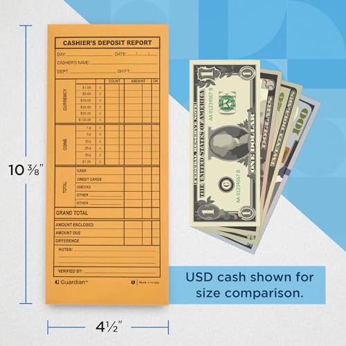 Guardian Pack of 500 Cash Deposit Envelopes with Gummed Flaps - Made in USA