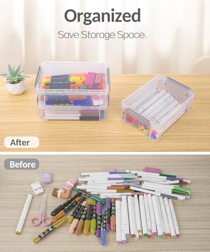 Sooez Grey Large Stackable Plastic Pencil Box 6 Pack - Extra Large Capacity