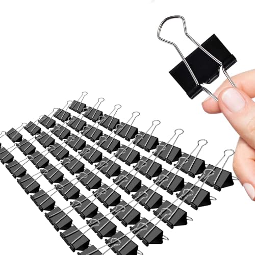 Makanu 36 Pack Binder Clips 1.25 Inch - Medium Steel, Black, 0.6 Inch Clamp, Spring-Loaded Office Clips