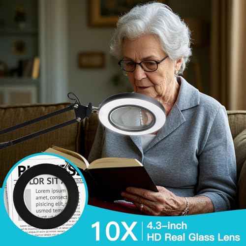 10X Magnifying Floor Lamp, 3-in-1 Hands Free Magnifying Glass with Light and Stand, 2 Color Modes with Clamp for Esthetician Facials Close Work Reading