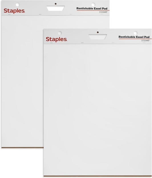 STAPLES Easel Pad - Large Repositionable Flip Chart Paper, 25"x30", 30 Sheets, Eco-Friendly White | 2 Pack