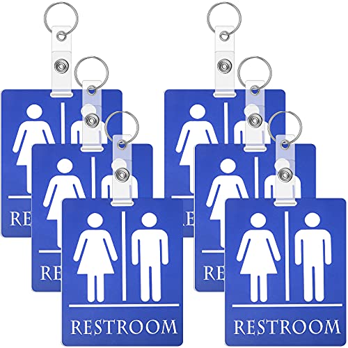 Gersoniel 6-Pack Unisex Bathroom Pass Keychains - Blue Classroom Toilet Sign