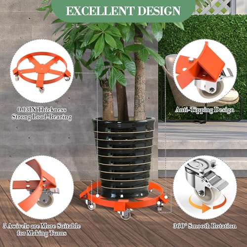 55 Gallon Drum Dolly, 1250 Lb Capacity Barrel Cart with 5 Swivel Casters & Brake, Steel Frame Transport Hand Truck for Industrial Metal/Plastic Drums Storage, Moving, Warehouse, Workshop,2 PCS