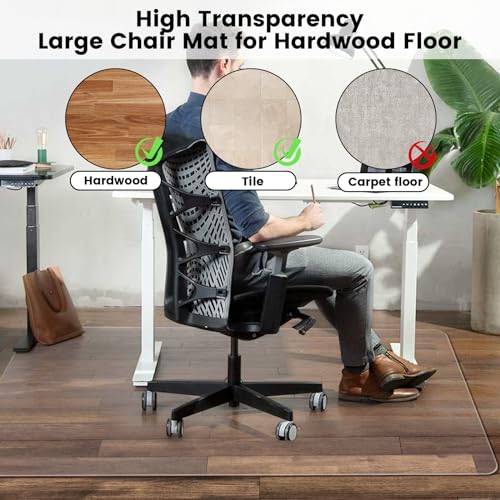 PHOUZIN 63x51 Extra Large Clear Office Chair Mat for Hardwood Floor – without Lip, Heavy Duty 1.5mm