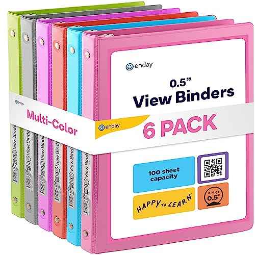 ¨ö Inch 3 Ring Binder, .5 Inch Round Ring Clear View Cover with 2 Inside Pockets Binders, Colored School Supplies Binders in Grey, Pink, Blue, Purple, Green and Red, Multicolor (6 PC) ? by Enday