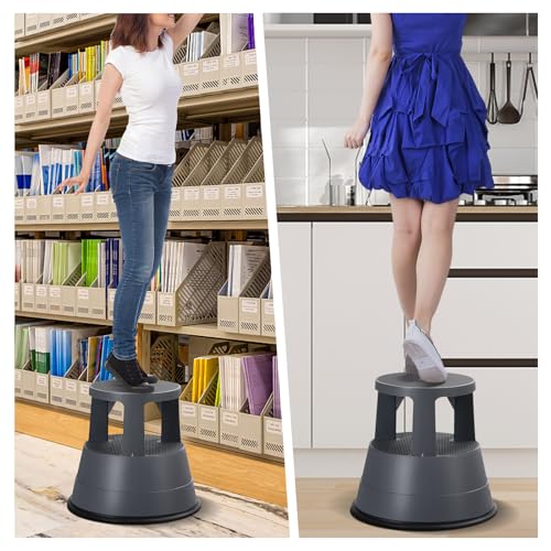Nightcore Rolling Step Stool Kick Stool Ladder w/Non-Slip Platform Retractable Swivel Casters Firm Rubber Base, Home Appliance Mobile Scooter for Upper Cabinets High Closet, 330 LBS Weight Capacity