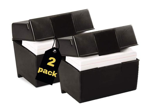 1InTheOffice Index Card Box 4x6 Index Card Holder 400 Capacity (2 Pack)