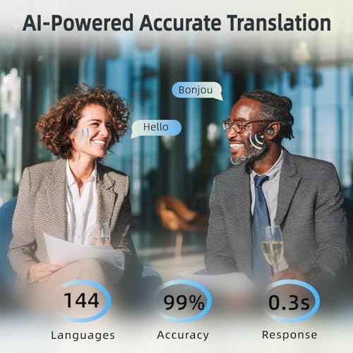 Translation Earbuds Real Time, 144 Language Translator Earbuds 2025 AI Translating Earbud Compatible with iPhone & Android, 4-in-1 Translating Device for Travel, Business, and Learning (Black)