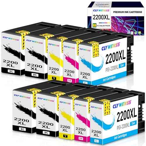 10 Pack 2200XL Ink cartridges Replacement for Canon PGI-2200XL PGI2200 XL Compatible to MAXIFY iB4120 iB4020 MB5020 MB5120 MB5320 MB5420 Printer (4Black, 2Cyan, 2Magenta, 2Yellow)