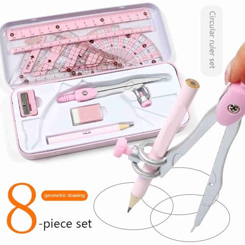 Pink Geometry Set with Compass, Rulers, Protractor & Sharpener - ZJchao