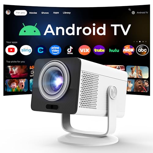 LYNCast White HP Portable Projector with Built-in Apps & USB-C Power Bank Compatibility