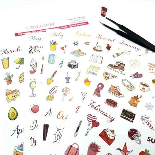 Planner Stickers, 365+ Pcs Daily Weekly Monthly Holiday Seasonal Calendar Stickers for Bullet Journal Scrapbook Diary Notebook Envelope
