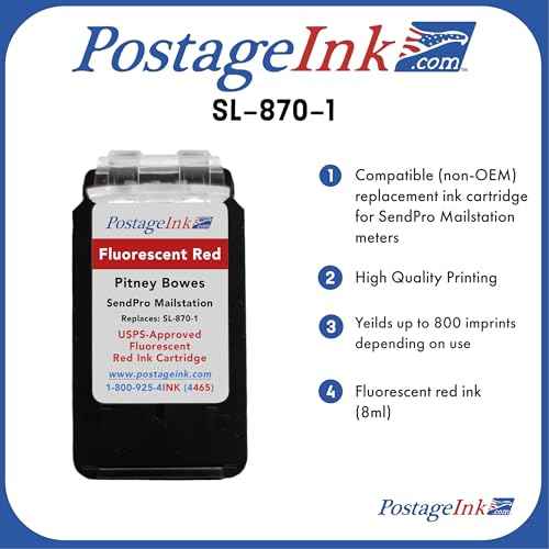 SL-870-1 Red Ink Cartridge for PB SendPro Mailstation (CSD1) Postage Meters, 8ml