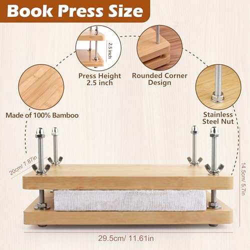 HEJIN Book Binding Kits, Book Press with Plastic Bone Folder, Waxed Thread, Book Binding Materials for Beginners Bookbinding Supplies, 11.6 x 7.8 Inches