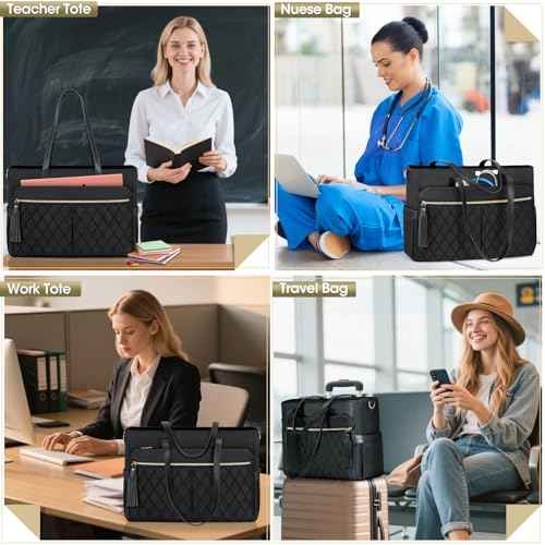 RAINSMORE Laptop Bag for Women 15.6Inch Teacher Tote Bag Work Bags for Women Nurse Bag Professional Laptop Tote Computer Messenger Laptop Briefcase Large Handbag for Office College Nursing, Black