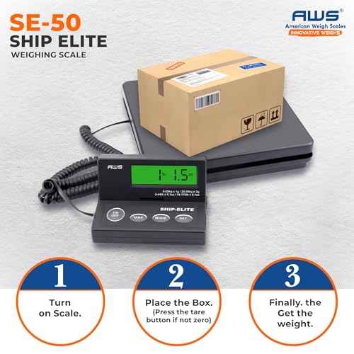 American Weigh Scales Digital Shipping Scale | Highly Accurate Multifunctional Postal Package & Luggage Weighing Scale | 110 lbs x 0.1 oz | Backlit LCD | Battery & AC Adapter | Compact Platform