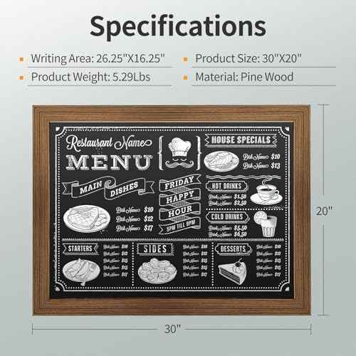 SHANTRA 30"x20" Large Chalkboard, Wooden-Framed Blackboard for Wall, Magnetic Chalkboard for School Office Home, Includes Chalk, Eraser & Hanging Hardware