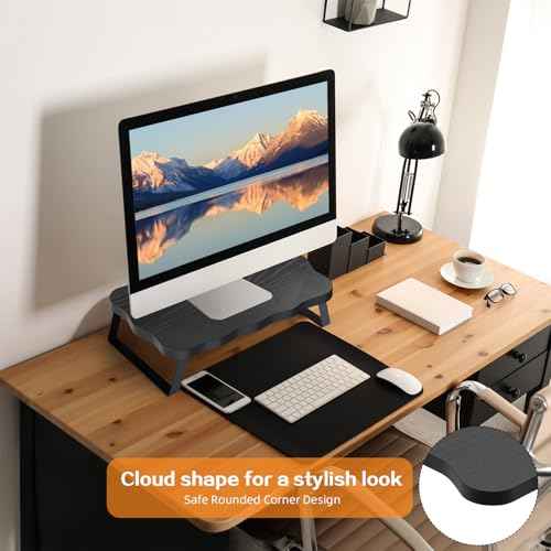 Monitor Stand Riser, Wooden Computer Stand for Desk, Wood and Steel Multi-Purpose Desktop Storage Laptop Riser Desk Shelf for Computer, Laptop, PC, Printer, 15.75 x 9.45 x 3.94 Inch Length (Black/2 Pack)