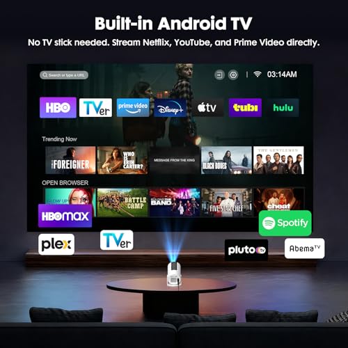 YINCODI White Mini 1080P WiFi Bluetooth Projector with Android TV, 180° Rotation