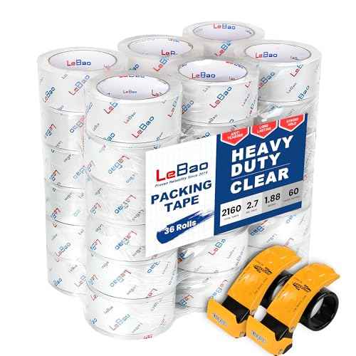 Heavy Duty Packing Tape with Dispenser, 36 Rolls x 1.88 in. x 60 yds. x 2.7 MiL, Strong Hold HD Clear Packaging Tape Secure Sealing for Cardboard, Bubble Wrap, Shipping Supplies, Total 2160 yds.