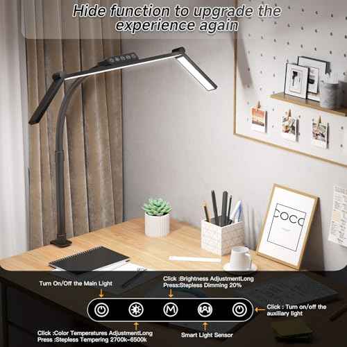 Architect Lamp with Clamp, Double Head Computer Monitor Gooseneck Desk Light with Remote Control, 24W Flexible Dimmable LED Desktop Table Lamp
