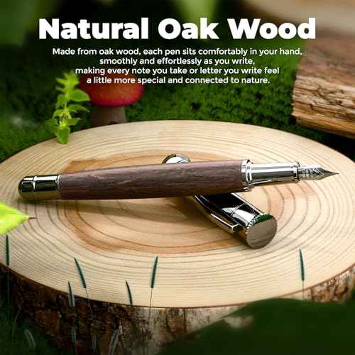 WEMATE Wood Fountain Pen with Ergonomic Grip, Fine Nib, 20 Ink Cartridges(10 Black&10 Blue), 1 Ink Converter, Smooth Writing&No Skips, Office Gift for Men, Professional