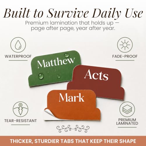 90 Christian Bible Tabs Boho Version with Blank & Pre-Labeled Tabs - Waterproof & Durable, Large Print for Bible Study & Devotion