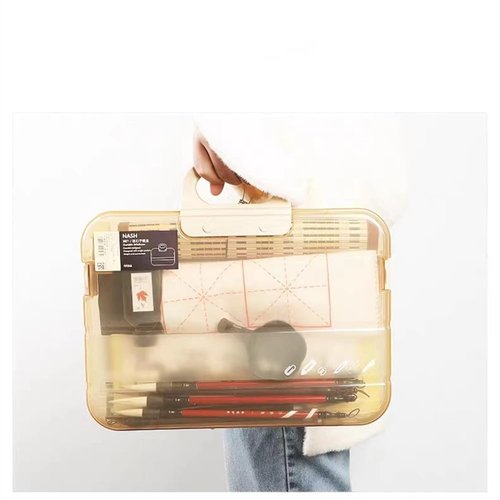 Radefasun Clear Waterproof Document Storage Box with Snaps PP Files Organizer Cases for A4 Paper Magazines Notebooks School or Office Supplies (Khaki, 1pcs)