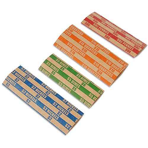 L LIKED Coin Roll Wrappers, 100 Count, Assorted Denominations for Pennies, Nickels, Dimes and Quarters