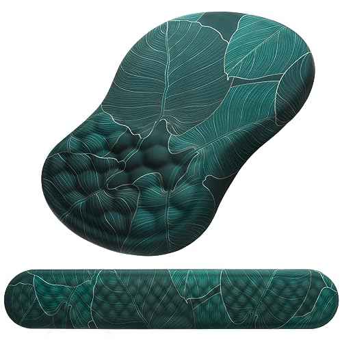 Mouse Pad Wrist Support, Laokiiy 2 in1 Keyboard Wrist Rest+ Ergonomic Mouse Pad, Non-Slip Wrist Rest for Computer Keyboard, Made Easy Typing & Relieve Wrist Pain£¨Banana Leaf Green£©