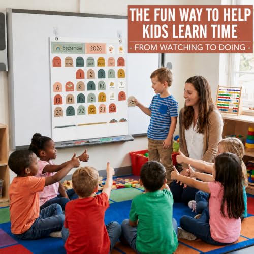 SCHOLOX White Classroom Monthly Calendar Pocket Chart with 130 Cards for Kids Learning