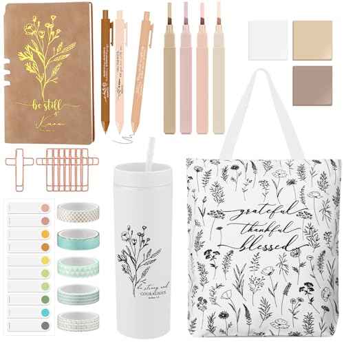 Patelai 29 Pcs Bible Study Supplies Journaling Kit with Christian Cup Tote Bag for Women Gifts Set Friend Sister Mom Coworker Pastor's Wife Appreciation Gifts(White)