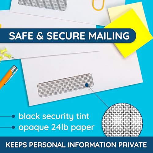 Blue Summit Supplies #10 Left Window Security Envelopes 500 Pack Gummed Tint