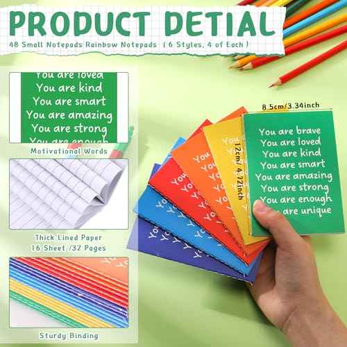 Spakon 48 Sets Operation Christmas Inspirational Mini Rainbow Small Notepads Motivational Pocket Notepad for Gifts Rewards