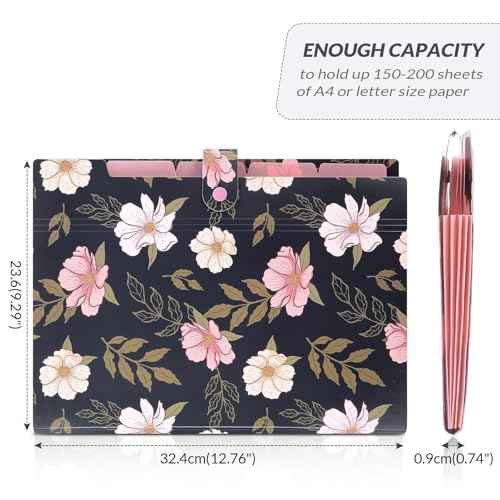 SKYDUE Expanding File Folder with 5 Pockets, Accordion File Organizer,Portable Receipt Paper Documents Organizer,Letter Size Filing Folder School Office Supplies,Navy Blue