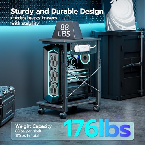 ARES WING Height Adjustable Computer Tower Stand 21.7–33.5 in, 88 lb per Shelf