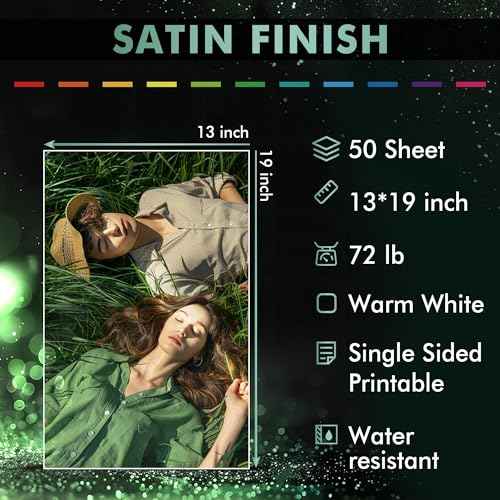 A-SUB Premium Photo Paper Satin 13x19 72lb for Inkjet Printers 50 Sheets, Single Sided