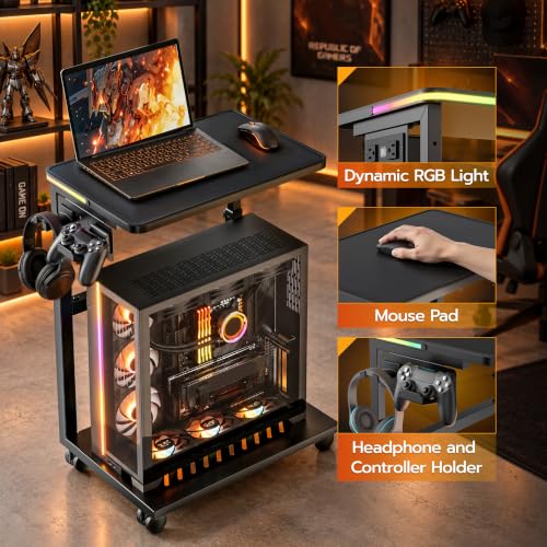 ARES WING RGB Adjustable CPU Tower Stand with Locking Casters and USB Charging