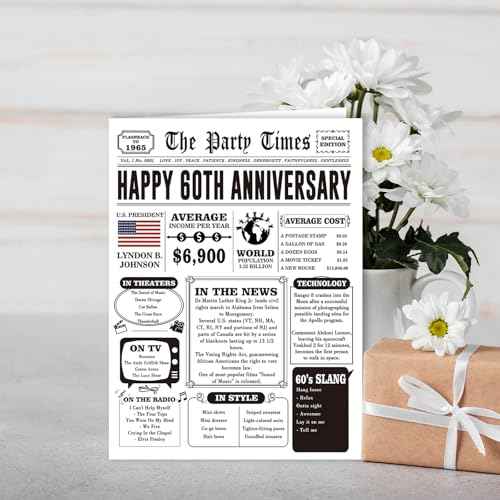 Jumbo 60th Anniversary Card for Women Men, Retro 60th Wedding Anniversary Cards Gift for Husband Wife, Great 60 Year Old Anniversary Decoration for Couple