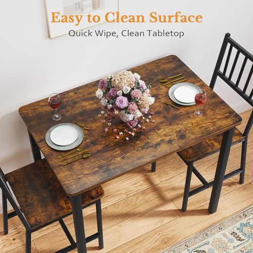 Rovibek 3-Piece Small Dining Table Set for 2 - Brown, Adjustable Feet, Modern Kitchen Nook