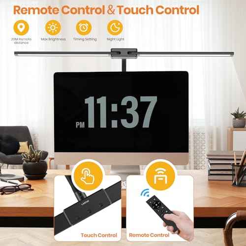 LASTAR Desk Lamp with Remote Control £¦ 32.5" Wide Double Head, Architect Desk Lamp for Home Office with Clamp, Timer, 24W Ultra Bright Gooseneck LED Desk lamp for Computer Reading