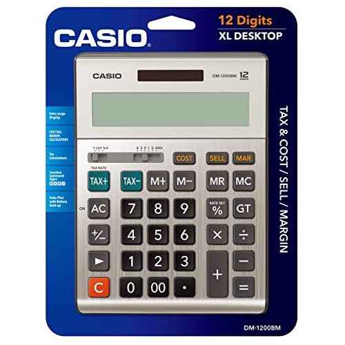 Casio DM-1200BM ? Business Desktop Calculator with Cost/Sell/Margin & Tax Keys | Extra-Large 12-Digit Display, Kickstand | Ideal for Office & Finance Use