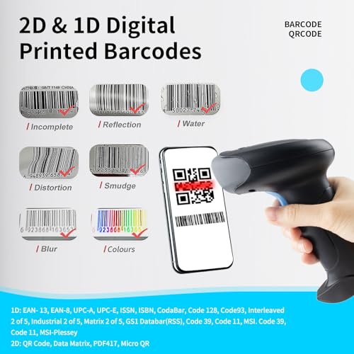 JIAN BOLAND Black U26 Wireless Barcode Scanner 1D/2D QR Handheld Laser Reader