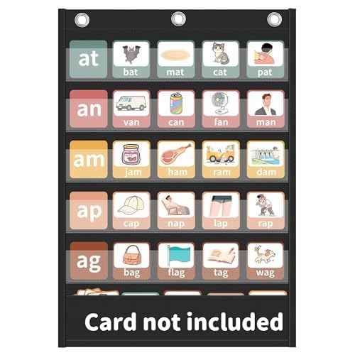 Yoink 5+1 Standard Pocket Chart, 5 Clear Pockets with 1 Extra Storage for Classroom Alphabet Learning, Kids Chore Chart, Word Wall and Sentence Strips Chart for Teachers, Black (25.2" x 17.1")